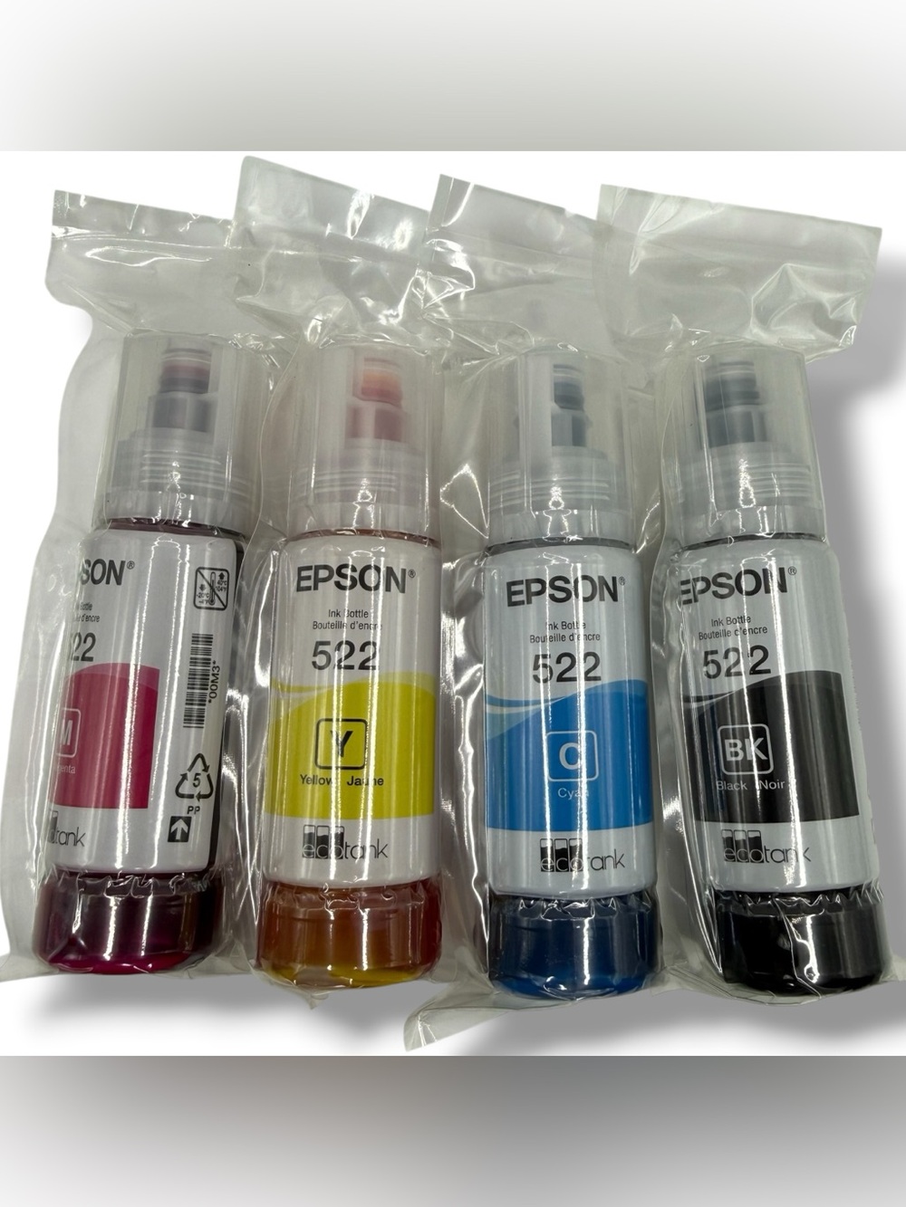 Epson 522 EcoTank Ink Bottles 4-Pack Genuine Black Cyan Magenta Yellow EXP: 3/30